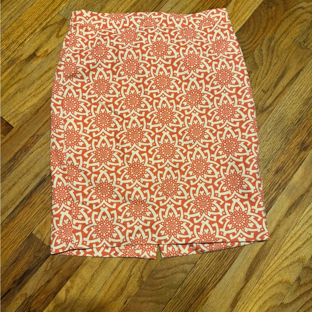 JCrew Patterned Skirt in Coral and White